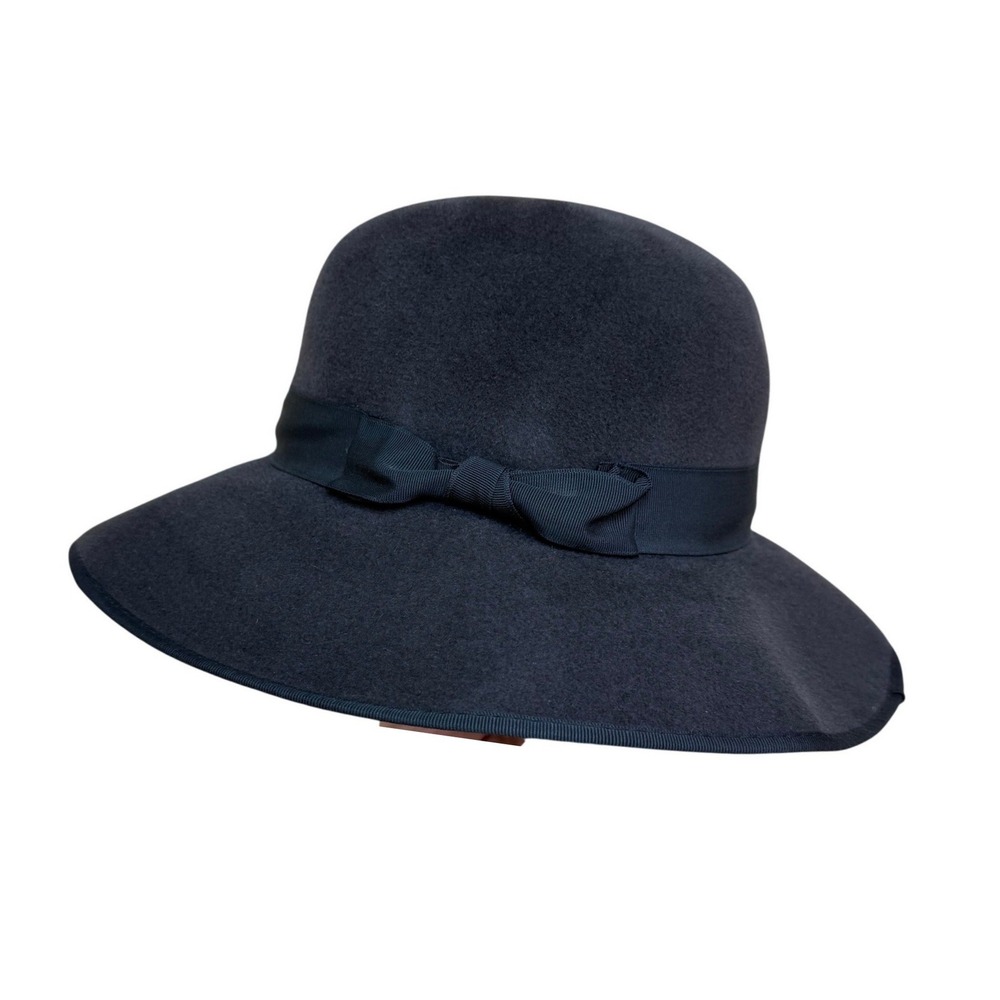Kaminski Australia Charcoal Gray Wool Felt Cloche Hat with Grosgrain Bow Accent